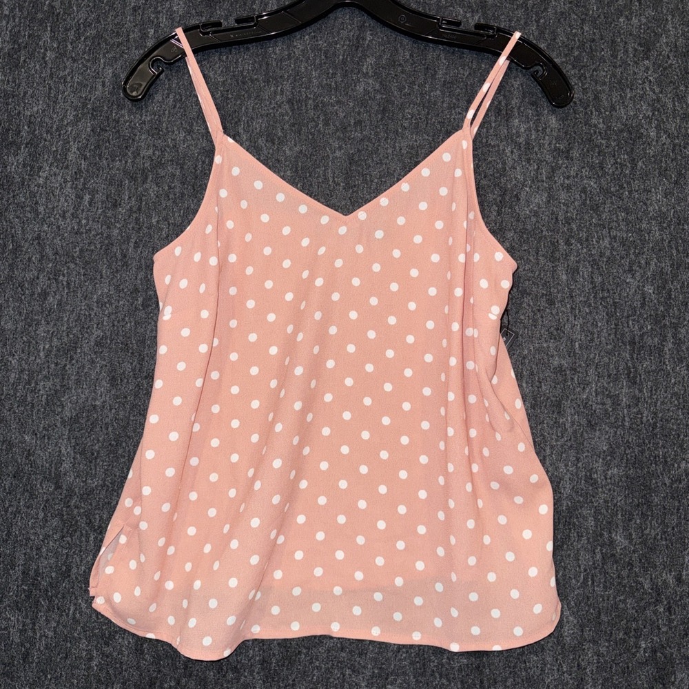 Halogen Polka Dot Camisole Women XS Pink White Sleeveless Tank Adjustable Straps